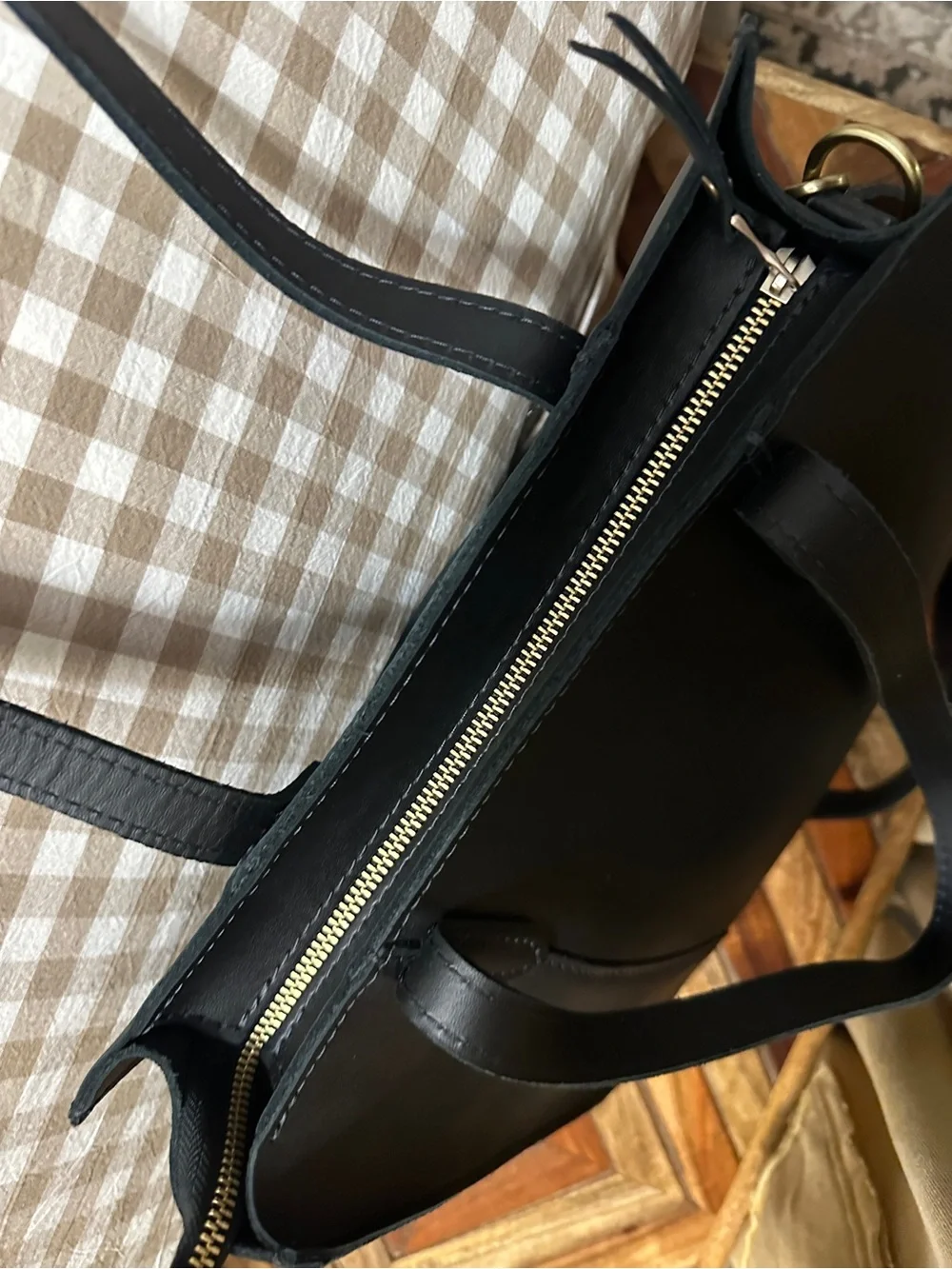 Portland Leather Black Lola North West Tote with Crossbody Strap